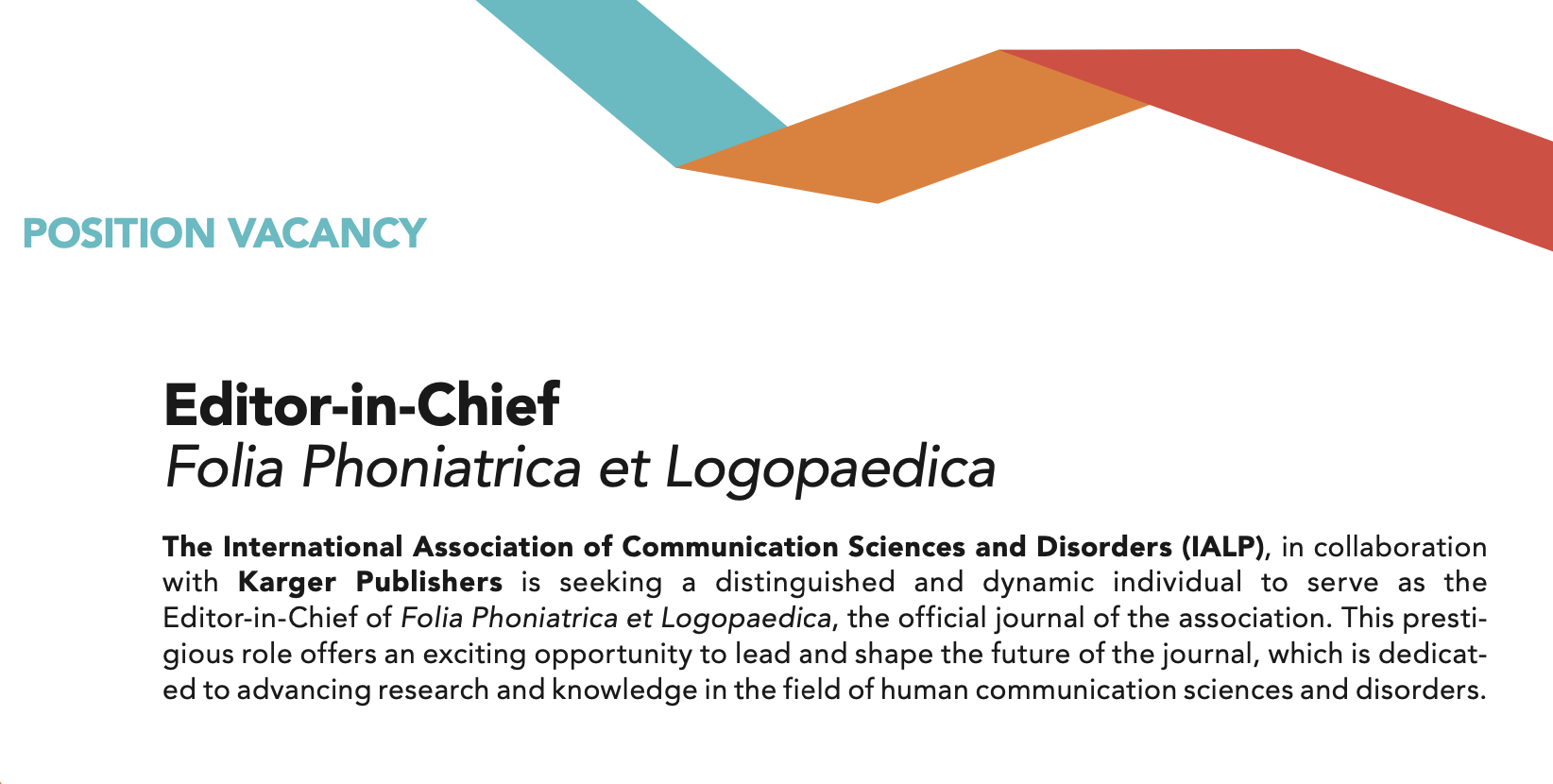 Position vacancy: Editor-in-Chief